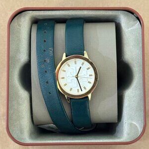 Tory Burch TBW2003 Women's Gigi Valley Forge Green Leather Wrap Strap Watch